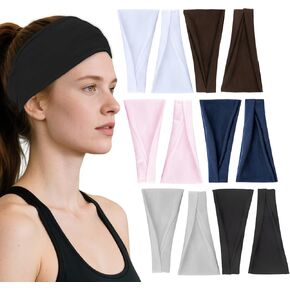 عصابات رأس للنساء، 12 قطعة من عصابات الشعر الرياضية الواسعة القابلة للتمدد، عصابات رأس مرنة وناعمة، عصابات رأس للجري غير قابلة للانزلاق للأزياء، وغسل الوجه، والتدريبات، واليوجا، والاستخدام اليومي in Kuwait