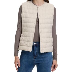 Women's Quilted Lightwight Puffer Vest, Foldable Collarless Down Vests with Storage Bag, Outwear Vests with Pocket in Saudi Arabia