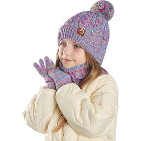 مجموعة قفازات ووشاح قبعة شتوية للأطفال، قبعة صغيرة دافئة للفتيات الصغيرات من الصوف الدافئ وشاح للرقبة للأطفال من سن 3 إلى 12 عامًا in Kuwait