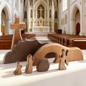 Wooden Nativity Set, The Empty Tomb Easter Scene, Christian Cross Decorations, Decorations Religious Jesus Tomb Easter Kit Display for The Home, Tabletop, Office in Saudi Arabia