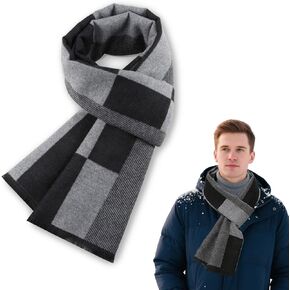 وشاح رجالي - وشاح شتوي دافئ طويل ناعم منقوش بشراشيب للرجال، مزيج أكريليك خفيف الوزن، أوشحة عصرية كلاسيكية للخريف والطقس البارد، إكسسوار هدية أنيق للرجال in Kuwait