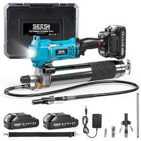 Seesii Cordless Electric Grease Gun, 10000 PSI High Pressure, 6.4 oz/min High Flow, Grease Gun with LED Light, 39.4" Long Hose & 2 Batteries for Automotive, Agricultural, & Construction Equipment in Saudi Arabia