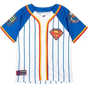 DC Comics Justice League Superman Mesh Baseball Jersey Athletic Button Down Shirt Toddler to Big Kid Sizes (4T - 14-16) in Saudi Arabia