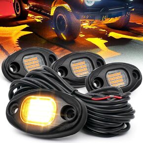 أضواء الصخور العنبر، 4 قطع 24 لمبة LED أضواء الصخور للشاحنات UTV ATV RZR، طقم إضاءة تحت التوهج مع حزام أسلاك بطول 15 قدم in Kuwait