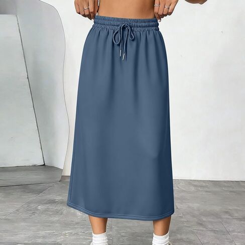 Women's Back Split Midi Skirt 2026 Summer High Waist Drawstring Spring Casual Work Long Pencil Skirts with Pockets in Saudi Arabia