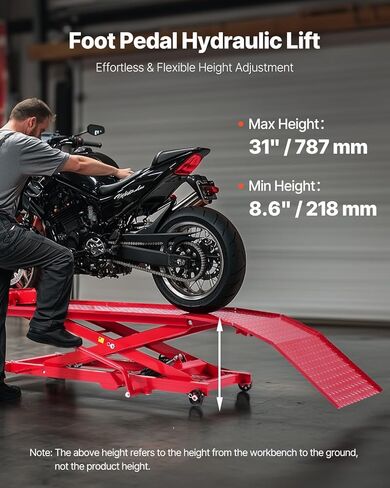 طاولة رفع الدراجة النارية VEVOR، سعة وزن 1000 رطل، حامل جاك دراجة نارية متحرك مرن 360 درجة، نطاق ارتفاع 8.6-31 بوصة، حامل إصلاح الدراجة شديد التحمل مع قفل أمان للمركبات ATV، الدراجة الترابية in Saudi Arabia