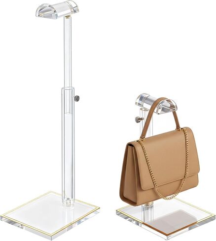 2 Pcs Acrylic Purse Display Stands, 10"-16" and 14"-24" Adjustable Height Handbag Stands for Display, Bag Table Holder, Clear Purses Hanging Rack for Closet Retail Vendor Wallet Jewelry Necklac in Saudi Arabia
