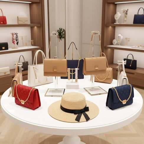 2 Pcs Acrylic Purse Display Stands, 10"-16" and 14"-24" Adjustable Height Handbag Stands for Display, Bag Table Holder, Clear Purses Hanging Rack for Closet Retail Vendor Wallet Jewelry Necklac in Saudi Arabia