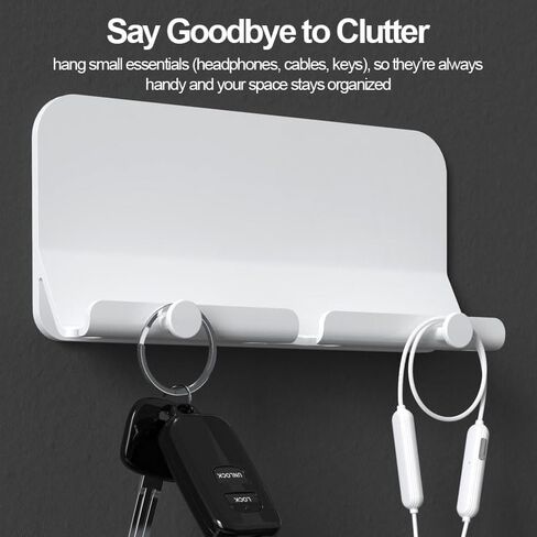 Wall Mount Phone Holder with 2 Hooks, Self Adhesive Phone Stand with Charging Hole, Smartphone Holder for Bedroom, Kitchen, Bathroom, Office, White in Saudi Arabia