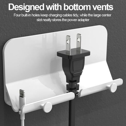 Wall Mount Phone Holder with 2 Hooks, Self Adhesive Phone Stand with Charging Hole, Smartphone Holder for Bedroom, Kitchen, Bathroom, Office, White in Saudi Arabia