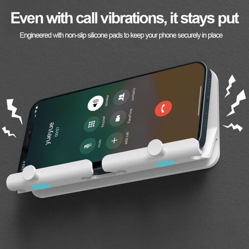 Wall Mount Phone Holder with 2 Hooks, Self Adhesive Phone Stand with Charging Hole, Smartphone Holder for Bedroom, Kitchen, Bathroom, Office, White in Saudi Arabia