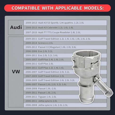 1K0122291C موصل خرطوم تبريد محرك الألومنيوم مع 2 مشابك متوافقة مع AUDI A3 TT مناسب لشركة VW Golf Jetta Passat CC مناسب لسكودا أوكتافيا 1K0122101BB 1K0122101BC in Kuwait