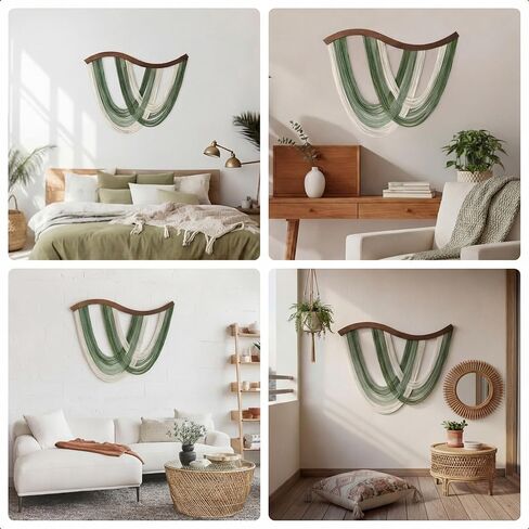 Mindsoft التعادل صبغ Macrame الجدار شنقا بوهو نسيج محايد الحديثة الخضراء المصنوعة يدويا الألياف تراجع صبغ الغزل جدار الفن لغرفة النوم اللوح الأمامي غرفة المعيشة بوهو الألياف ديكور المنزل شقة، 31.5 "× 23.6" in Saudi Arabia