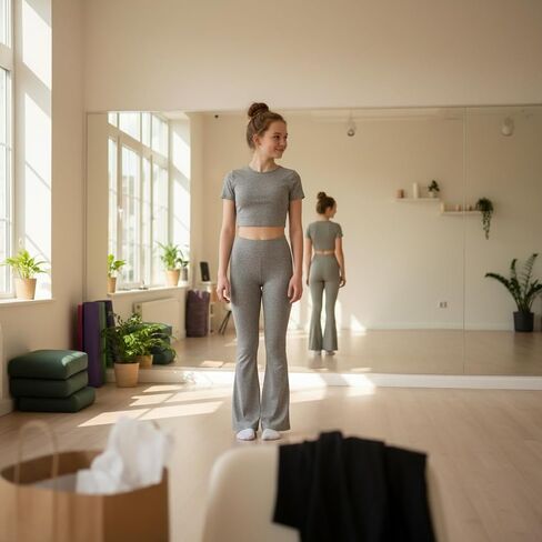 Girl's 3 Packs Short Sleeve T Shirt Flare Leg Pants Set Fitted Matching Clothing Set Yoga for 13-16Y in Kuwait