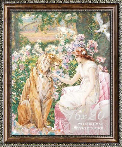 عرض إطار صورة عتيق مقاس 16 × 20 مقاس 16 × 20 ملصق جداري فني يشتمل على زجاج شبكي، إطار فيكتوري لتزيين الحائط لغرفة المعيشة وغرفة النوم باللون البني الذهبي in Kuwait