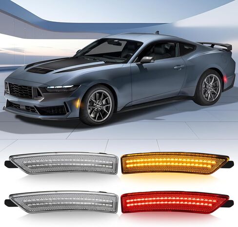 مصابيح LED للعلامات الجانبية من D-Lumina صفين باللون الأبيض متوافقة مع Ford Mustang 2010-2014، وعلامات جانبية للحاجز الأمامي والخلفي بعدسات مدخنة، وأضواء مصد جانبية للسائق والراكب، حزمة من 4 قطع in Saudi Arabia