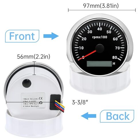 Unifizz 85mm 3-3/8" Boat Tachometer Gauge 7 Color LED RPM Tacometro Meter Automotive Replacement Tachometers 8000 RPM for Car Auto Marine Truck 9-32V (Black) in Saudi Arabia