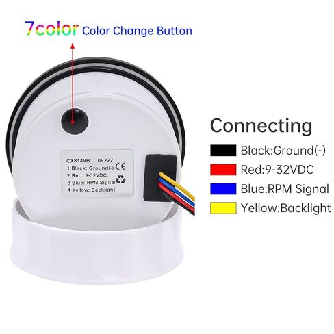 Unifizz 85mm 3-3/8" Boat Tachometer Gauge 7 Color LED RPM Tacometro Meter Automotive Replacement Tachometers 8000 RPM for Car Auto Marine Truck 9-32V (Black) in Saudi Arabia