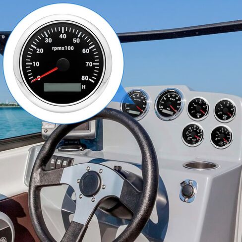Unifizz 85mm 3-3/8" Boat Tachometer Gauge 7 Color LED RPM Tacometro Meter Automotive Replacement Tachometers 8000 RPM for Car Auto Marine Truck 9-32V (Black) in Saudi Arabia