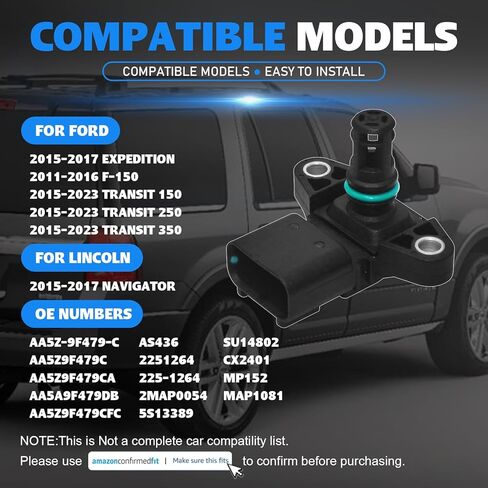 AA5Z-9F479-C مستشعر الضغط المنوع (MAP) [4 دبابيس] لفورد F-150 2011-2016 إكسبيديشن 2015-2017 ترانزيت 150 250 350 2015-2023 لينكولن نافيجيتور 2015-2017 استبدال AA5A9F479DB 225-1264 ماب1081 in Saudi Arabia