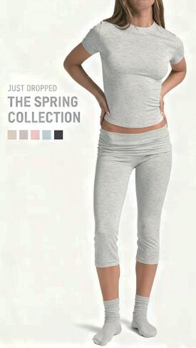 Women's 2-Piece Activewear Set Fitted Short-Sleeve Crop Top & Capri Leggings Stretchy Soft Fabric for Yoga Gym Lounge in Saudi Arabia