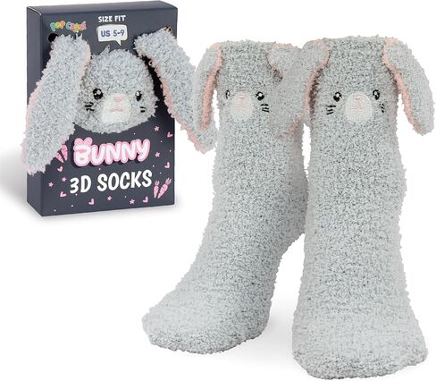 Cute Fuzzy Socks For Men and Women Bunny 3D Animal Character - Fluffy Easter Basket Filler Idea Gift Size 5-9 in Kuwait