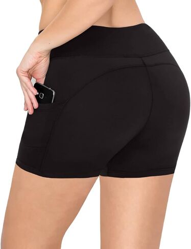 SATINA Black High Waisted Leggings with Pockets (One Size) and Black Biker Shorts 5" with Pockets (Large) in Kuwait
