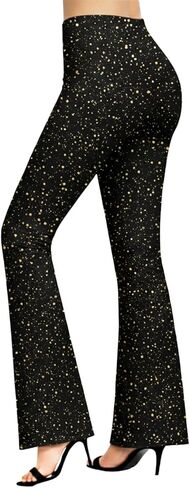 سراويل ELASAD النسائية المتوهجة اللامعة، سراويل طويلة لامعة عالية الارتفاع لامعة لامعة وبنطلون سفلي على شكل جرس لنادي الحفلات in Kuwait