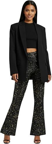 سراويل ELASAD النسائية المتوهجة اللامعة، سراويل طويلة لامعة عالية الارتفاع لامعة لامعة وبنطلون سفلي على شكل جرس لنادي الحفلات in Kuwait