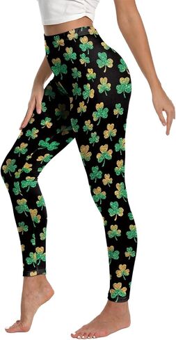 سراويل ضيقة ليوم القديس باتريك للنساء، مقاس كبير، سراويل ضيقة خضراء شامروك عالية الخصر للنساء، سراويل يوجا سفلية للنساء باللون الأسود in Kuwait