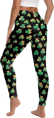 سراويل ضيقة ليوم القديس باتريك للنساء، مقاس كبير، سراويل ضيقة خضراء شامروك عالية الخصر للنساء، سراويل يوجا سفلية للنساء باللون الأسود in Kuwait