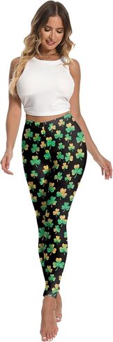 سراويل ضيقة ليوم القديس باتريك للنساء، مقاس كبير، سراويل ضيقة خضراء شامروك عالية الخصر للنساء، سراويل يوجا سفلية للنساء باللون الأسود in Kuwait