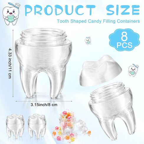 Novabright 8 Packs Dental Assistant Week Gifts Tooth Shaped Jar 3D Print Tooth Shaped Candy Filling Containers Jar Dental Health Month Appreciation Week Gifts Fun Dentist Day Rdh Supplies Favors in Saudi Arabia