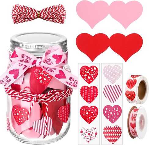 Love Notes Jar with 50 Red Pink Heart Notes Cards Heart Stickers and Ribbon Valentines Love Message Memory Jars Wedding Anniversary Birthday Gift for Boyfriend Girlfriend Husband Wife Couple in Saudi Arabia
