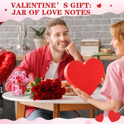 Love Notes Jar with 50 Red Pink Heart Notes Cards Heart Stickers and Ribbon Valentines Love Message Memory Jars Wedding Anniversary Birthday Gift for Boyfriend Girlfriend Husband Wife Couple in Saudi Arabia