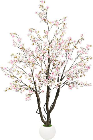 6FT Cherry Bloosom Tree for Indoor Outdoor, Artificial Pink Flower Tree with Basket and Moss Topper, Faux Floor Plants for Home Office Living Room Bedroom Doorway Hallway, Spring Decor in Kuwait