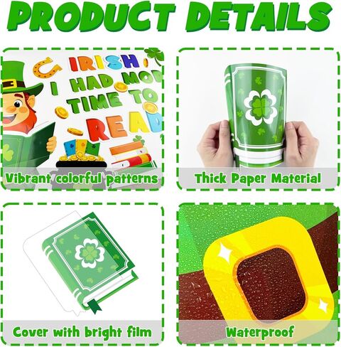 St. Patrick's Day Reading Bulletin Board Decoration Set, March Library Classroom Decorations Leprechaun Lucky Charms Shamrock Rainbow Clover Book Pot of Gold Cutouts School Wall Door Decor for Teacher in Saudi Arabia