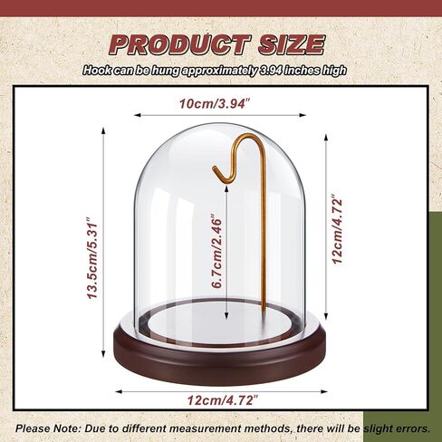 4 x 5 Inch LED Light Pocket Watch Glass Display Dome Cloche with Solid Wood Base Gold Hook Clear Display Bell Jar Cloche Glass Dome for Plants Medals Photo Antique Office Home Decoration in Saudi Arabia