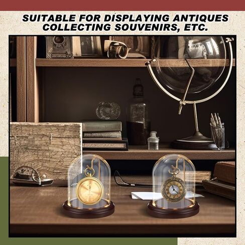 4 x 5 Inch LED Light Pocket Watch Glass Display Dome Cloche with Solid Wood Base Gold Hook Clear Display Bell Jar Cloche Glass Dome for Plants Medals Photo Antique Office Home Decoration in Saudi Arabia