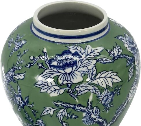 برطمان جالت إنترناشيونال كلاسيكي مزين بالزهور باللونين الأخضر والأزرق مقاس 30.48 سم مع غطاء - برطمان زنجبيل، تخزين الشاي، ديكور، مزهرية ديكور المنزل in Kuwait