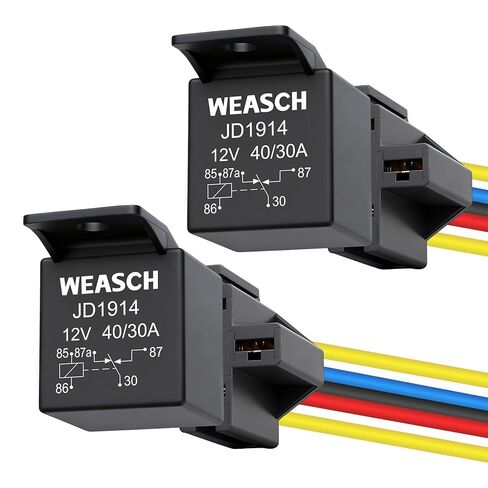 2 Pack JD1914 Car Relay Harness, 12V 40A 5-Pin SPDT, with Interlocking Relay Socket and Wiring Harness for Automotive Truck Motorcycle Boat in Saudi Arabia