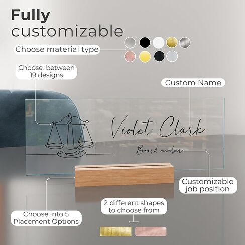 لوحة اسم مكتب أكريليك EGD مخصصة I ديكور مكتب لطيف I ملحقات مكتبية مع خيارات مواد مختلفة أنا لوحة اسم مخصصة مع خيارات الخط (10 × 3.5 بوصة) (1. أكريليك) in Kuwait