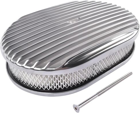 GELUOXI 12" Oval Full Finned Aluminum Air Cleaner Polished Replacement for Classic Chevy Ford 5 1/8" Carburetors in Saudi Arabia