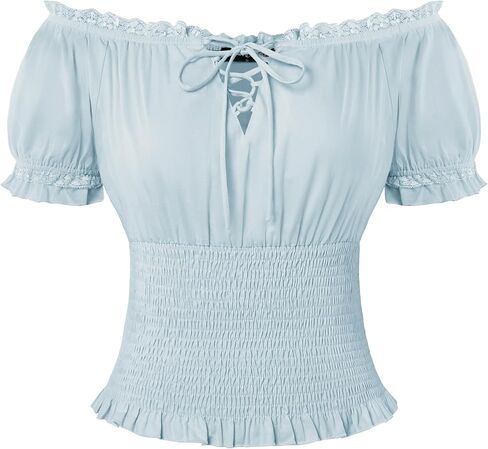 Scarlet Darkness Peasant Blouse for Women Off Shoulder Puff Sleeve Smocked Waist Summer Tops in Saudi Arabia