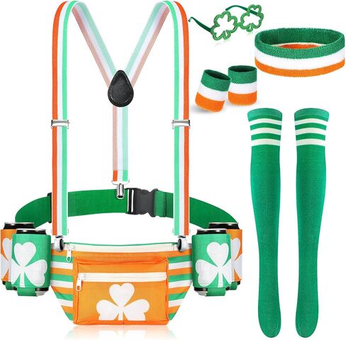 Chunful 10 Pcs St. Patrick's Day Fanny Pack Accessories Set Shamrocks Belt Bag Fanny Pack with Suspenders Drink Holder for St. Patrick's Day costume parade(Stylish Style) in Saudi Arabia