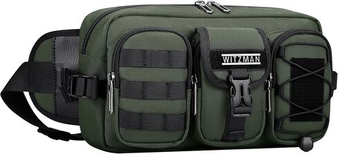 حقيبة WITZMAN Fanny Pack للرجال، حقيبة خصر أنيقة بسحاب، حقيبة حزام للرجال مع جيوب متعددة للسفر والمشي اليومي (B733 أخضر جيشي) in Saudi Arabia