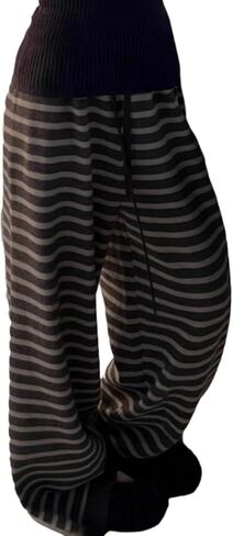 Y2K Striped Pants Women Harajuku Wide Leg Drawstring Grunge Emo Baggy Pants Alt Pajamas Casual Lounge Bottom in Saudi Arabia