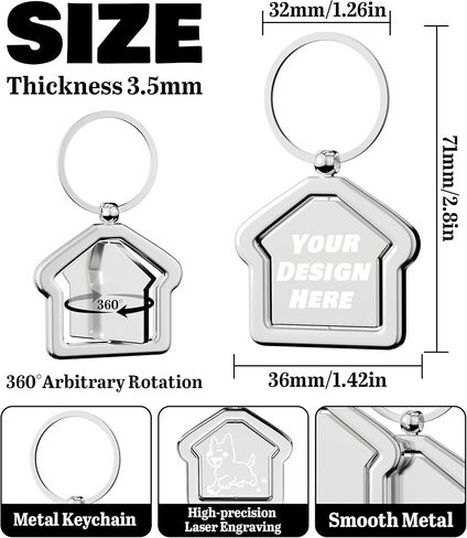 5-100 Pcs Personalized Custom Home Keychains, Rotating Personalized Metal Keychains Double-Sided Laser Engraved with Your Logo/Text for Housewarming, Employees, Realtor, Men & Women in Saudi Arabia