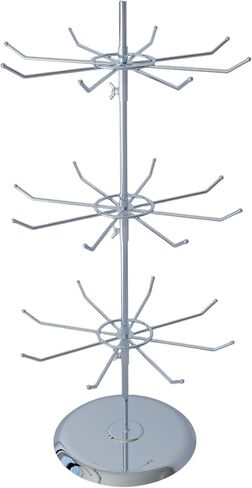 Jewelry Rotating Rack with 12/15/18 Hooks Chrome Necklace Keychain Display Organizer Stand 3 Tier for Boutique Countertop Use in Saudi Arabia