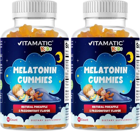 Vitamatic Sugar Free Kids Melatonin 1mg, 90 Gummies, 60 Pineapple & passionfruit Flavored Gummies, 90 Days Supply in Saudi Arabia